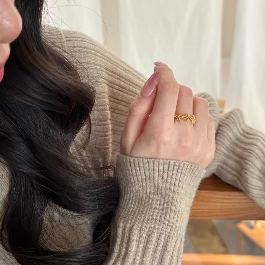 Golden silk osmanthus shiny zircon flower opening ring romantic versatile small fresh ring