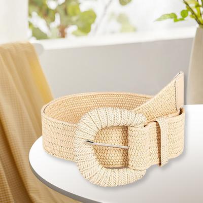 Ceinture de taille en paille rétro bohème large boucle ardillon faite à la main accessoires de vêtements réglables été femmes pantalons robe ceinture ceinture utilisation quotidienne