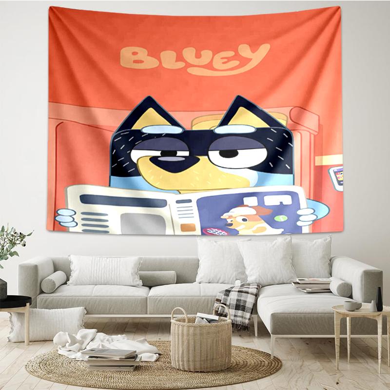 Bluey Print Wandteppich, Hintergrund, Einfache Montage, Ideal für Schlafzimmer, Büro & Wohnzimmer, mit Ästhetischem Wandbehang Dekor.