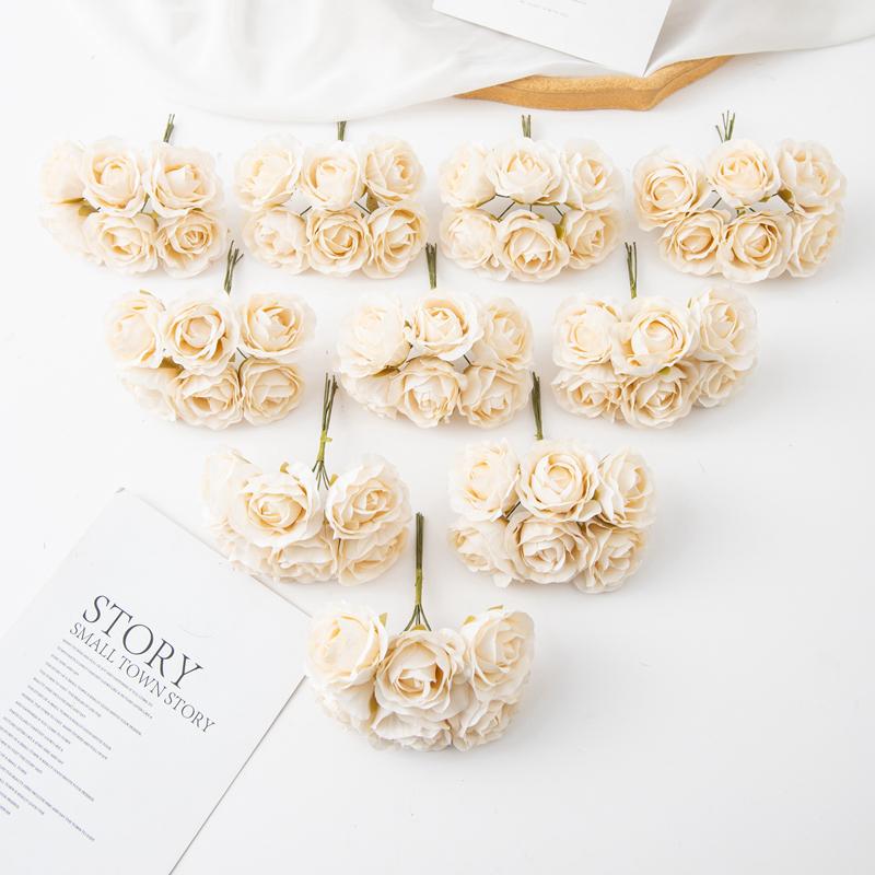 Artificial Flowers Fake Rose Brial Bouquet Festival Garland Accessorie Home Room Floral Arrangement Wedding Decor Scrapbook Gift