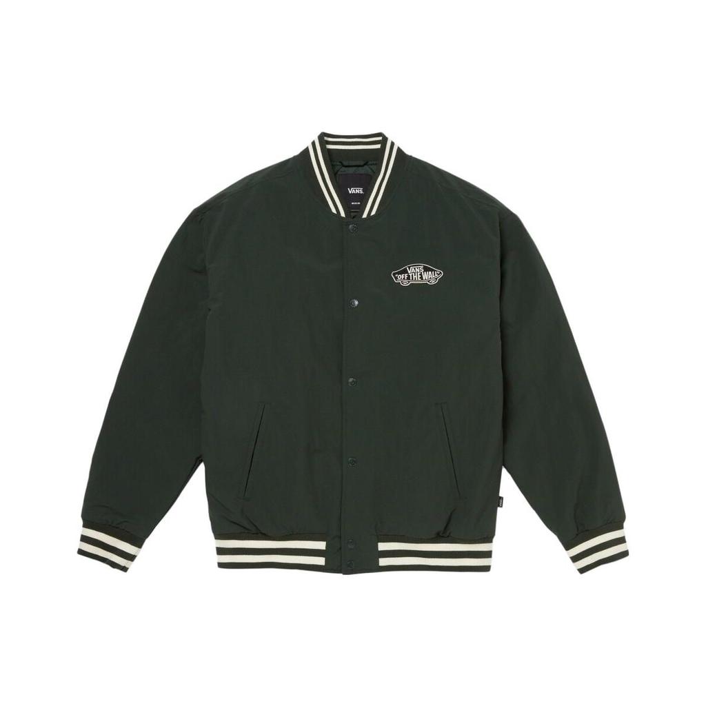 Vans Logo Print Stand Collar Single-Breasted Long Sleeve Jacket Men Jackets Khaki-Green VN000GZMBZ0