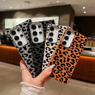Fashion Leopard Print TPU Soft Matte Phone Case For Samsung S25 S24 FE S23 Ultra S22 A16 A56 A55 A15 A54 A35 A34 Leather Texture Shockproof Back Cover