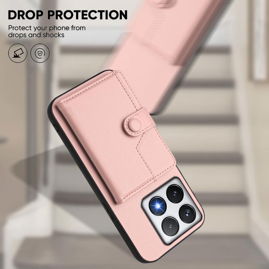 Für Xiaomi 14T Hülle RFID-Blockierender Kartenhalter Ständer TPU+PU-Leder Handy-Rückseite