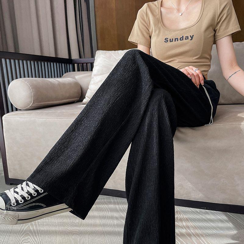 Women s Summer Ice Silk Wide-Leg High-Waisted Pleated Pants 2026. S (suggested for 39-49 kg)