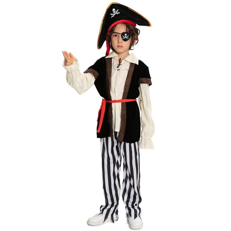 Kids Pirate Costume Set Halloween Party Caribbean Captain Outfit Cosplay Dress Up Neutral Unisex