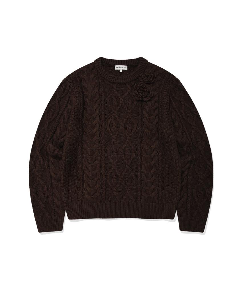 WACKY WILLY Women'S Corsage Fisherman Pullover Brown