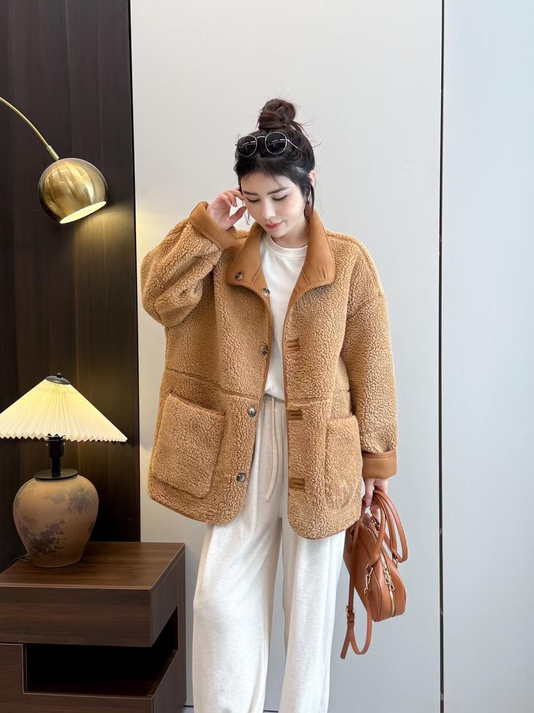 

Women s 2025 winter new loose casual thickened lamb wool medium and long top with fur integrated coat on both sides XL темно-коричневого кольору