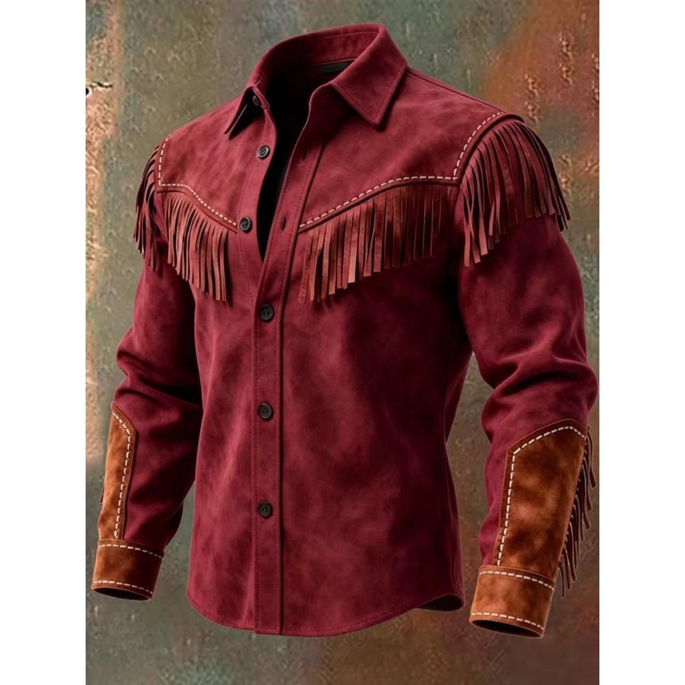 Autumn new retro fashion fringed contrasting shirt men's casual British style top