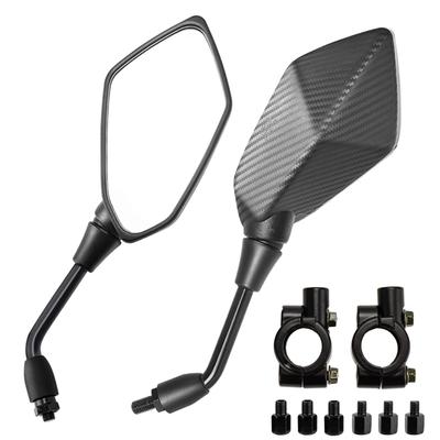 SEMIMO Universal Motorcycle Handlebar Large Field of 10mm Left and Right Carbon Fiber Look Mirrors, View, Positive-Side Threads, Set,