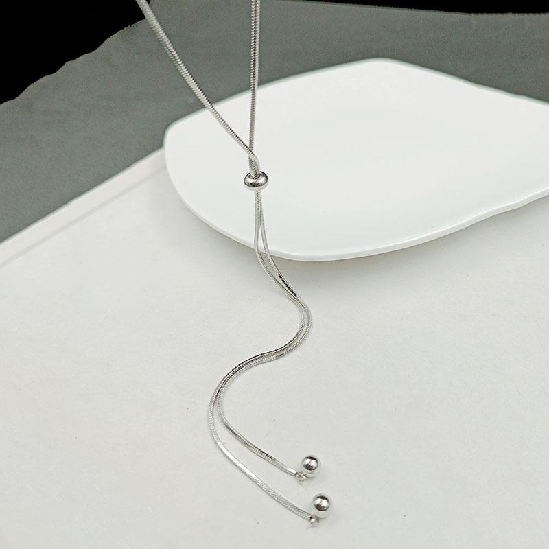 Simple Sweater Chain Women's Long Pull-out Necklace Light Luxury Titanium Steel Snake Bone Chain High-end Accessories Pendant Tide