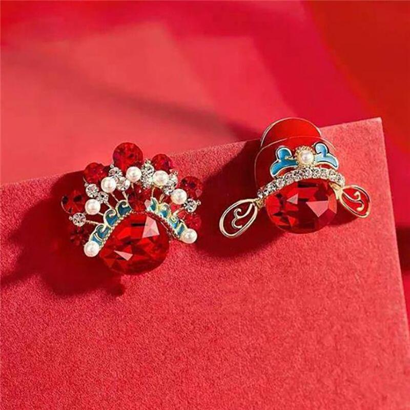 Feng Dao Ma Dan Facebook Guochao Earrings Women's Red Earrings New High-end Pearl New Year Earrings