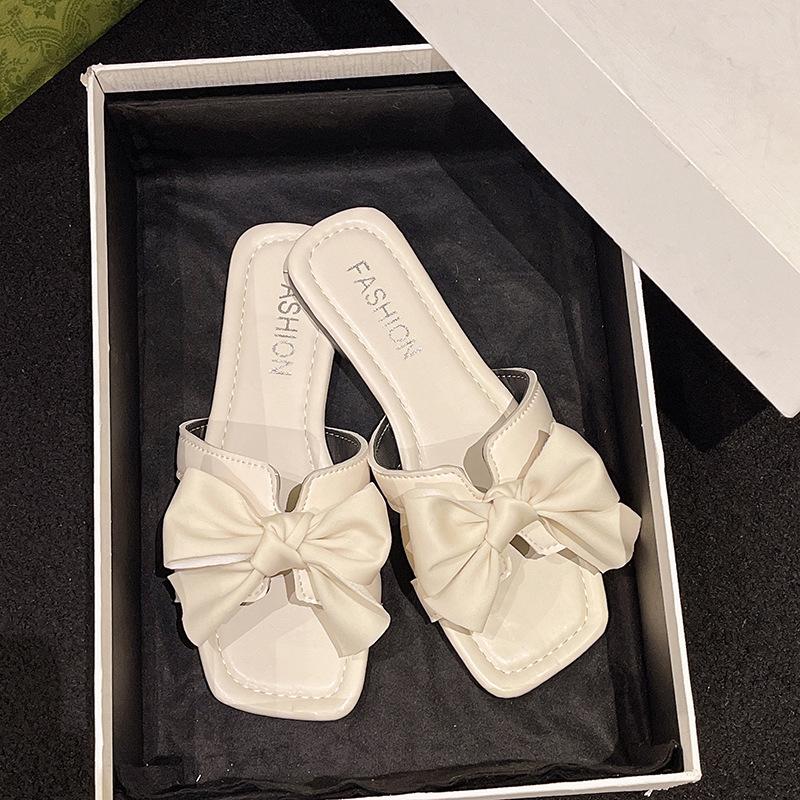 

Summer wear fashion home flat casual one word sandals women s new bow slippers 35