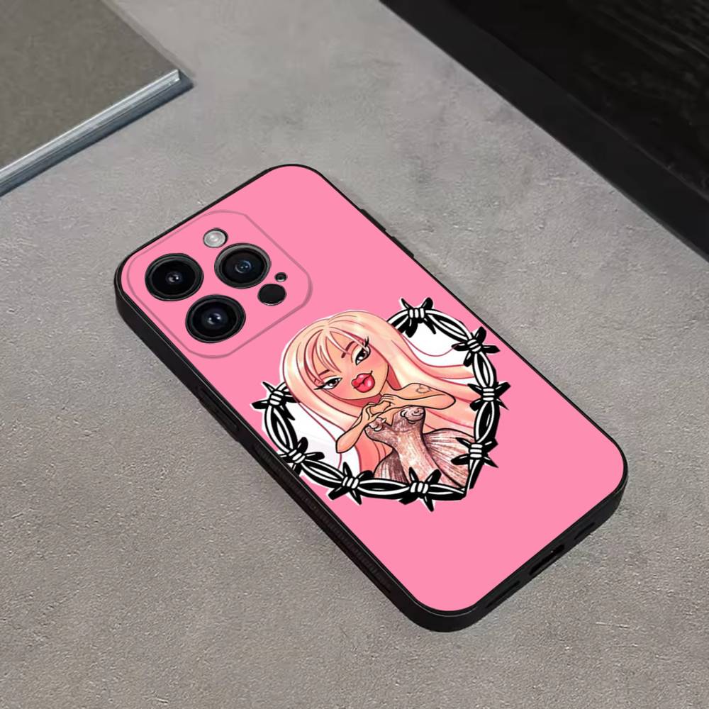 

K-Karol G Tropicoqueta Phone Case For iPhone 17,16,15,14,13,12,11,Pro,Max,Plus,E,SE4,Air,Mini Black Precise Hole Matching iPhone14