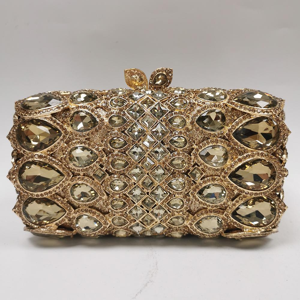 Damen Kristall Abendtasche Clutch Große Strassstein Hochzeits Tasche Grün/Champagner Luxus Damen Diamant Brautparty Mini Minaudiere
