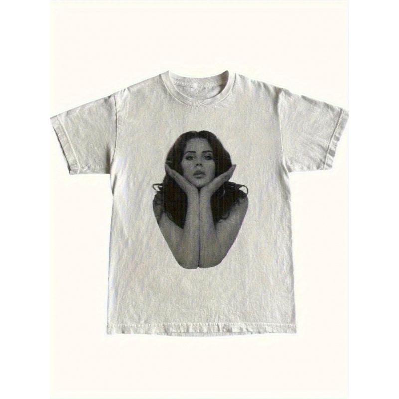 LANA DE REY Vintage Bohemian T-Shirt - Unisex Regular Fit 100% Black & White Lana Morris Portrait Graphic Tee, Non-Transparent Fabric for Everyday