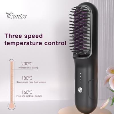 Cordless Hair Straightener Brush 3 Temperatures Fast Heating USB Rechargeable Travel Portable Hot Brush Electric Fluffy Curly Hair Styling Detangling