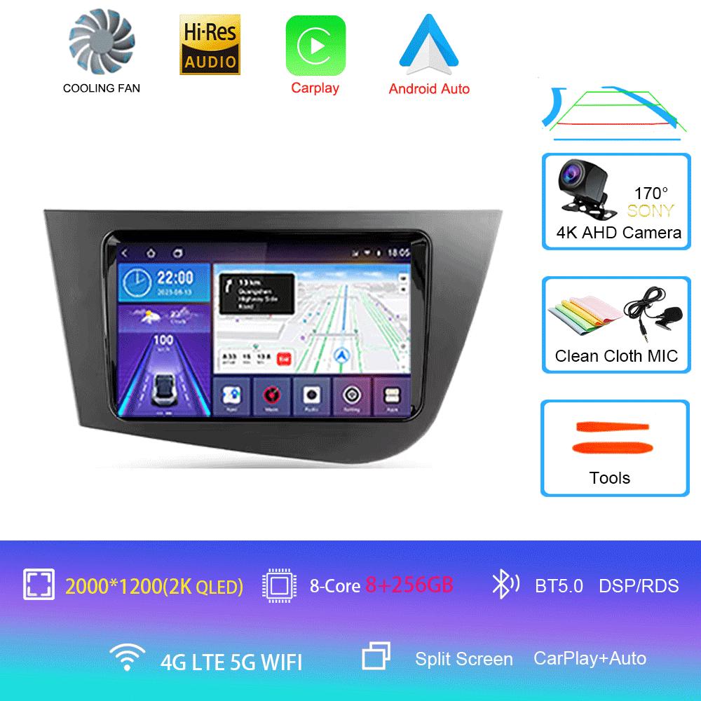 Car Radio Android 14 Navigation Multimedia Player For Seat Leon 2 MK2 LHD 2005 - 2012 Carplay Auto Stereo wifi+4G Video Ai Voice