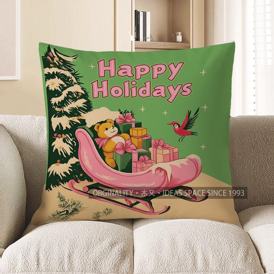 Home Decor Santa And Christmas Tree Merry Christmas Pillow Pattern Cushion Cover Suitable For Sofa Bedroom Car Pillow Cover