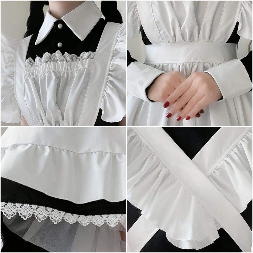 Lunari Hausmädchen Outfit Lang und Lolita Cosplay Größe M 3-teiliges Set, Ärmel, Kleid, Schürze, Haarband, Kostüm, (M)