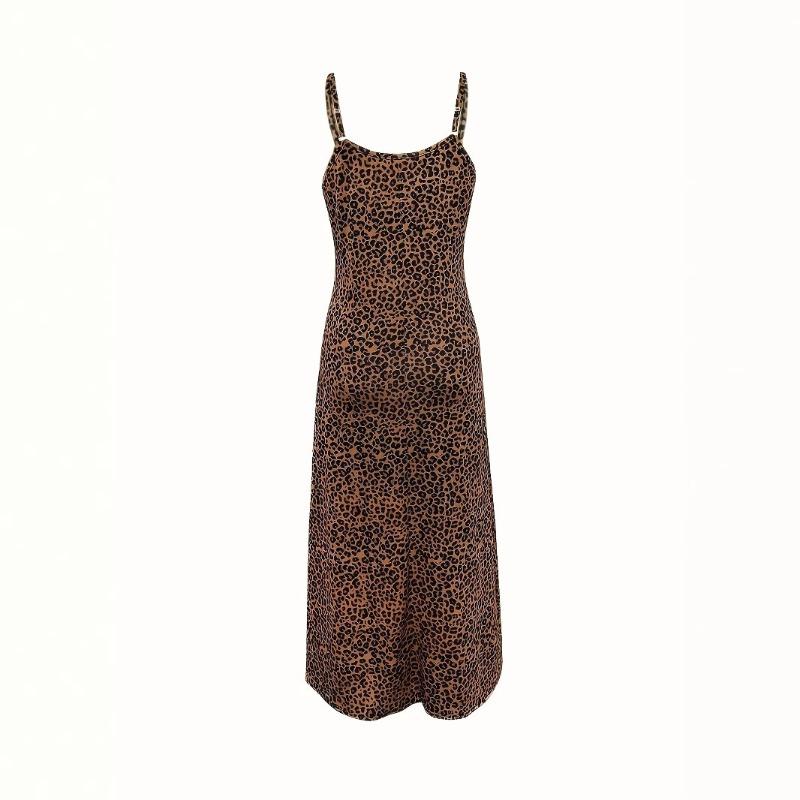 Fashion Long Women's Suspender Leopard Print Butterfly Print Dress V Sleeveless Long Dress Sexy Babes