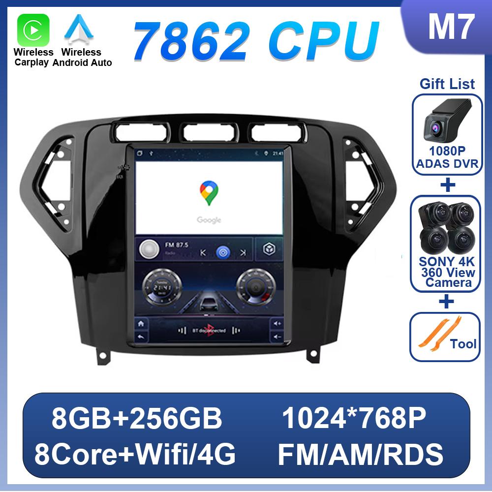 9.7 Inch Car Radio Android 14 For Ford Mondeo Mk4 Galaxy A/C 2007-2010 No 2 Din Stereo Head Unit Wireless Carplay GPS Navigation