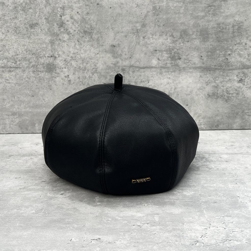 Big hat top retro super soft leather PU beret women's fashion versatile face small temperament painter hat autumn