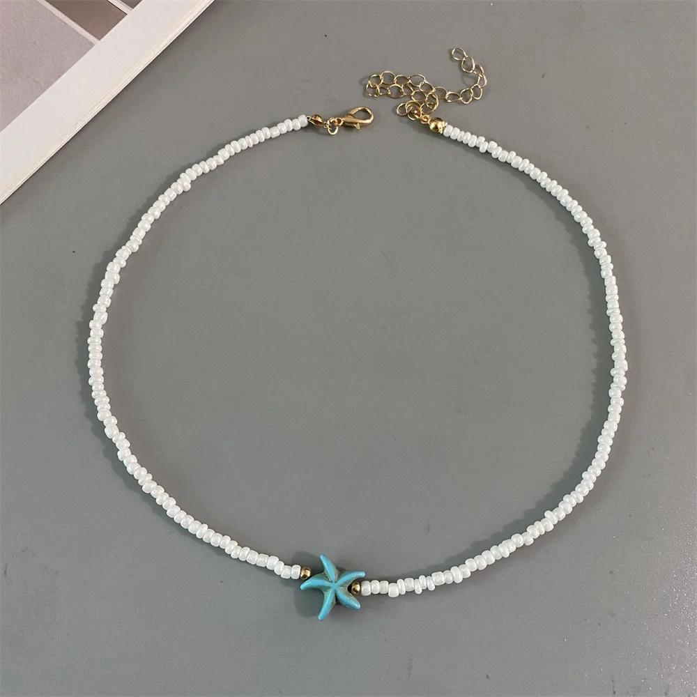 Shell Starfish Woman Short Necklace Summer Bohemian Holiday Gift Handmade Choker White Seed Beads Neck Jewelry Holiday Gifts