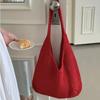 Solid Color Knitted Shoulder Bag Large Capacity Bohemian Style Crochet Mesh Tote Bag Versatile Spacious Woven Handbag Vacation