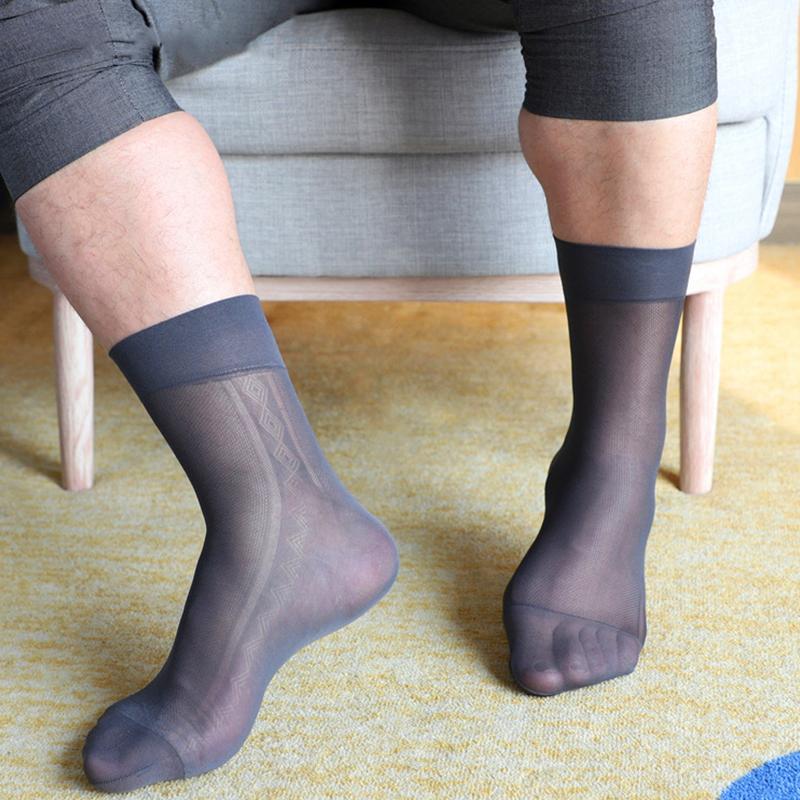 1Pair Solid Color Breathable Business Wear Stockings Sheer Silk Socks Ultra Thin Stylish Sexy Men's Dress Nylon