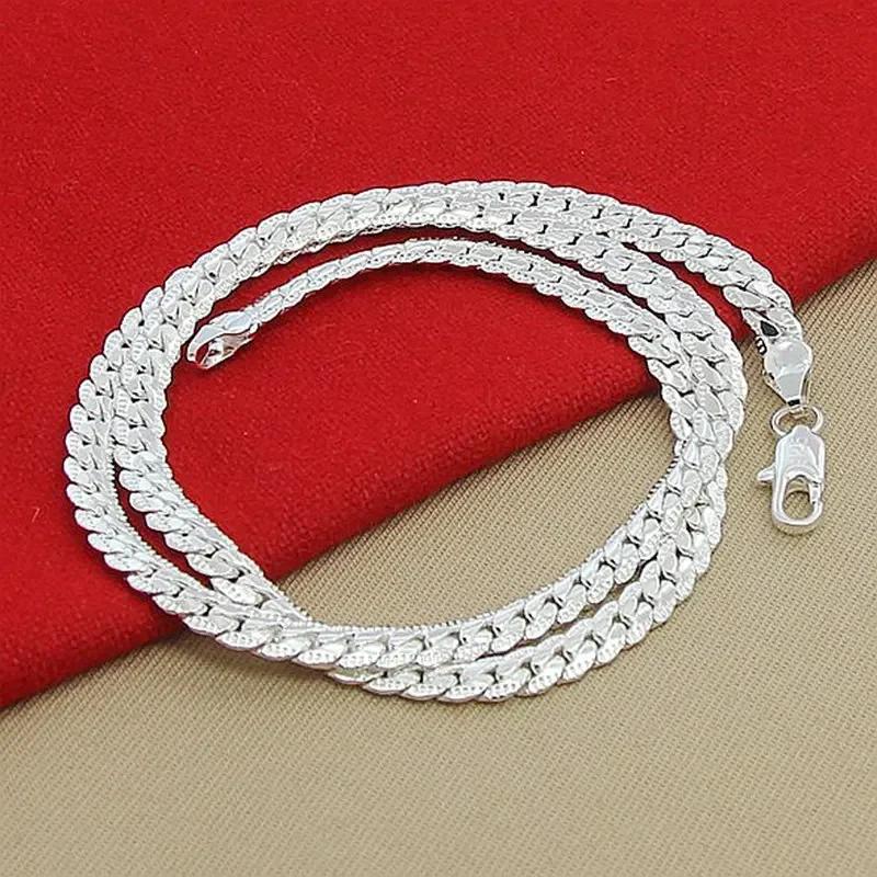 925 Silver 6MM Full Sideways Chain Necklace For Women Men Fashion Jewelry Sets Wedding Gift
