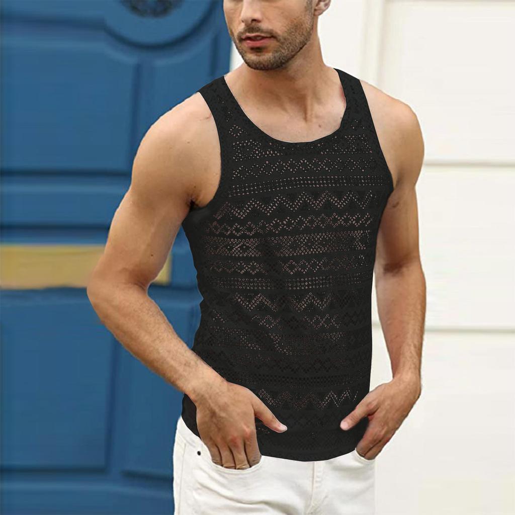 Herren Tank Top Hohl Atmungsaktive Weste Sommer Weste Rundhalsausschnitt Ärmellose Tank Tops Muskel Sexy Mesh Shirts