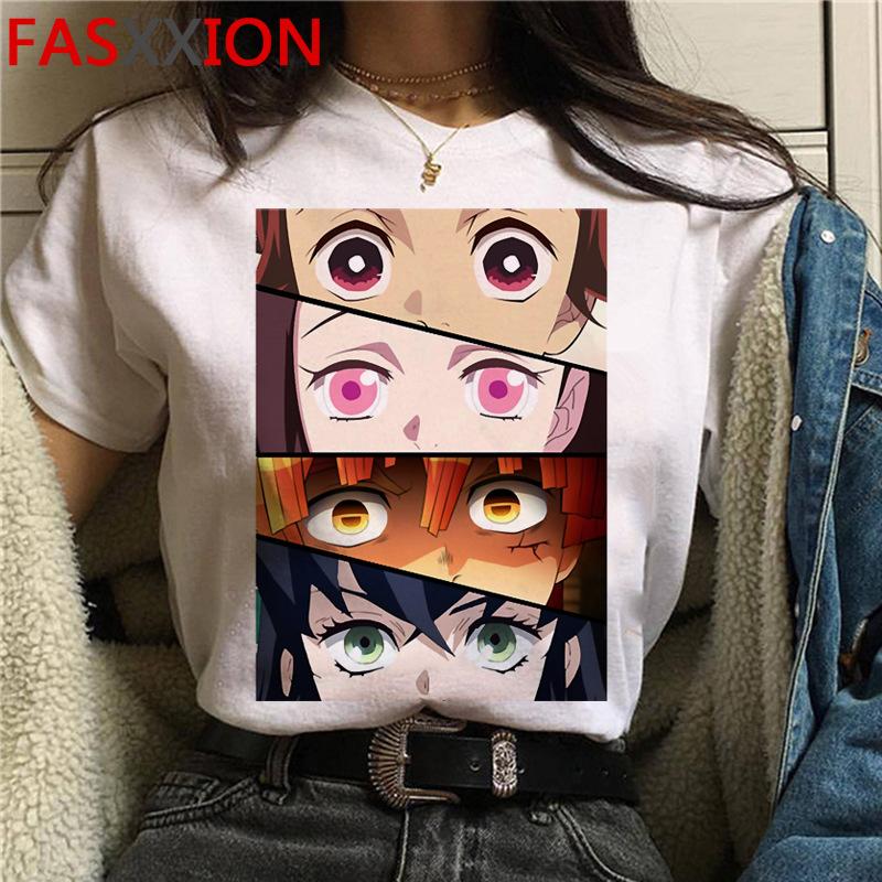 

Повсякденна жіноча футболка з графікою аніме Demon Slayer 90-х років, літня, з коротким рукавом, з круглим вирізом, жіночі топи, унісекс, вуличний одяг Y2K S білий