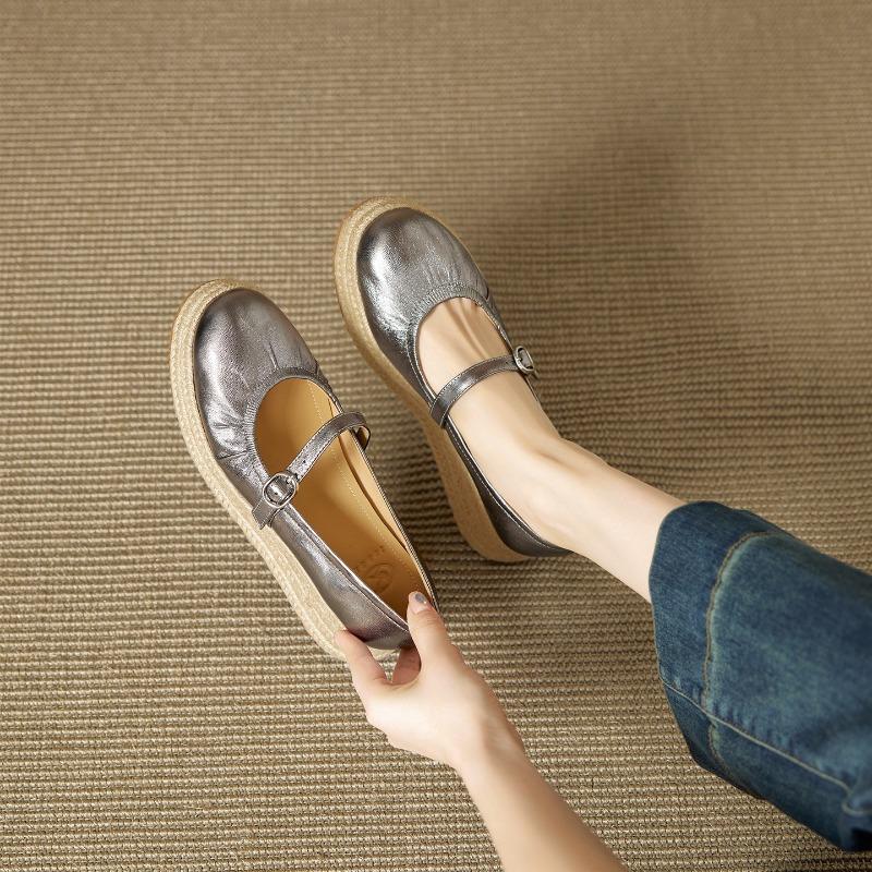 

Fashion French Retro Platform Shallow Single Shoes Women 2025 New Spring and Autumn Mary Jane Women s Shoes Straw Wedge 40