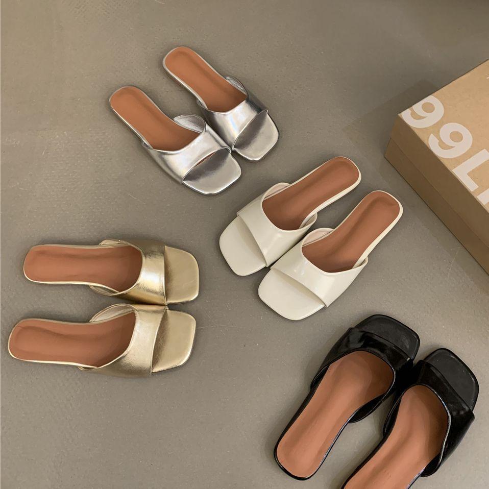 Large size women's shoes cool slippers summer 2025 new square head women fat feet wide fat soft soles not tired feet one pedal