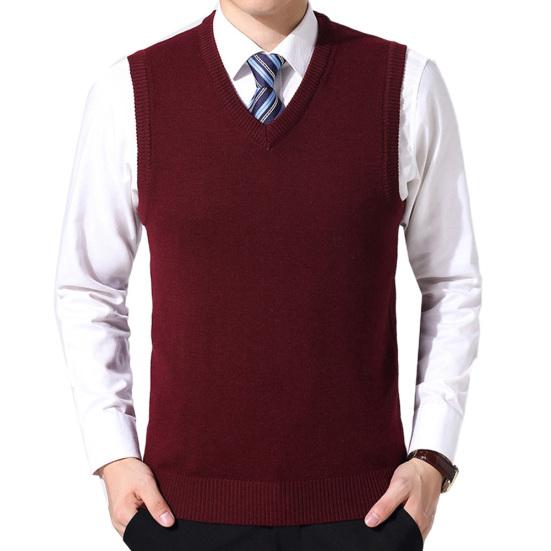 Chaleco de Lana Tejido de Invierno Casual para Hombre de Color Sólido con Cuello en V sin Mangas Talla Grande