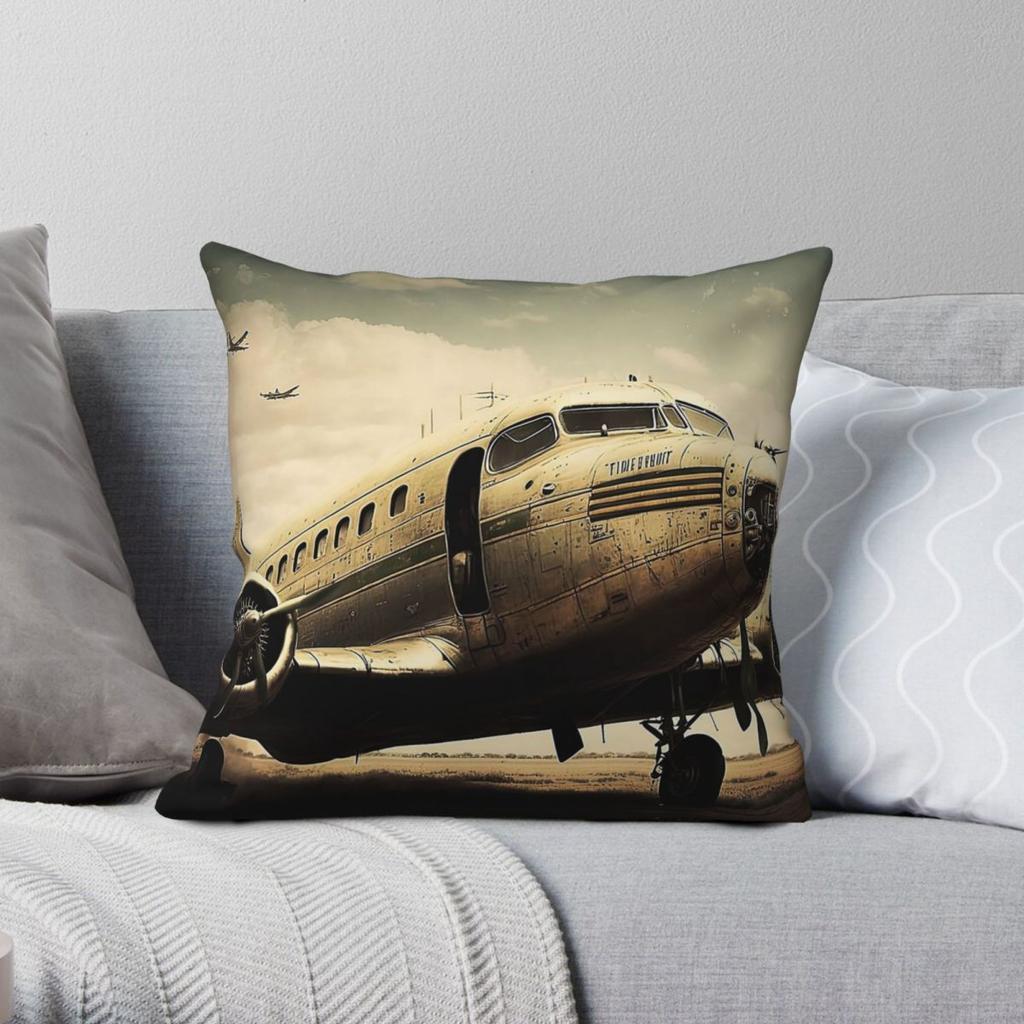 Vintage Aviation Poster Airplane Square Pillowcase Polyester Linen Velvet Pattern Zip Decorative Throw Pillow Home Cushion Cover