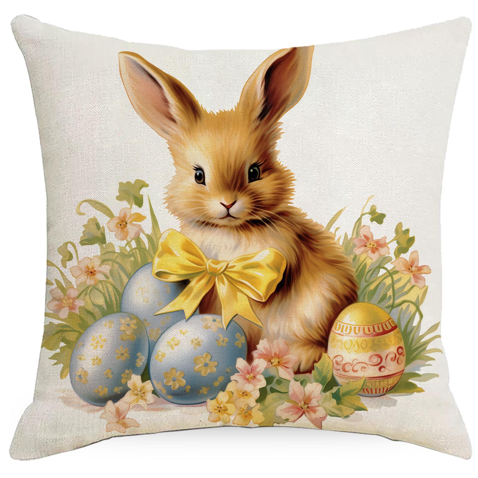 

Пасхальный мультяшный кролик, узор пасхального яйца, украшение для дома, диванная подушка, наволочка 45 * 45Cm