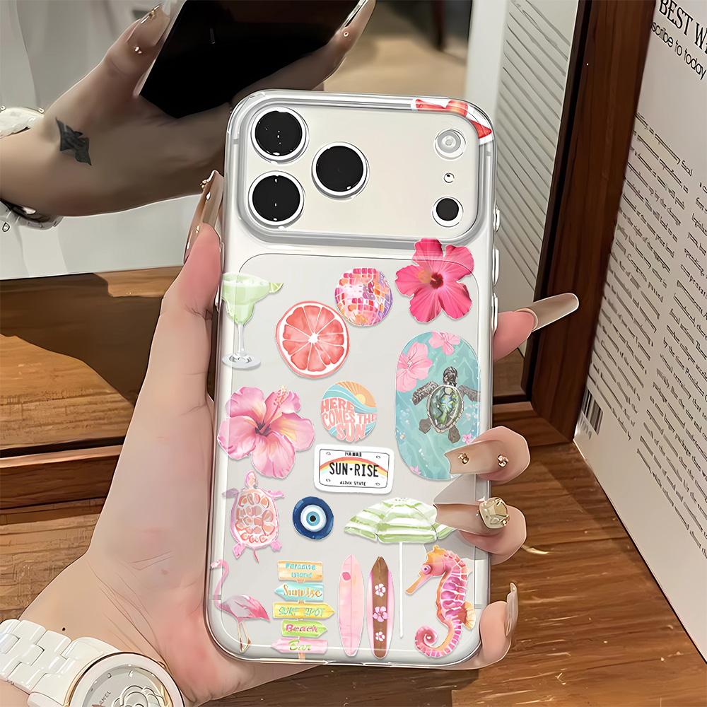 

Летний Цветок Океана Чехол для Телефона Для iPhone 17 16 15 11 12 14 13 Pro Max Mini X XS XR 7 Plus 16E Air Ударопрочный Прозрачный Чехол iPhone 7