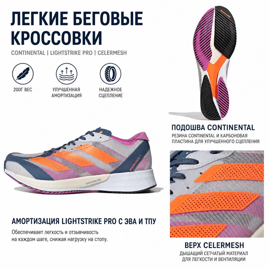 adidas Adizero Adios 7 Dash Grey Solar Orange Unisex Sneakers Wonder-Steel GX6647