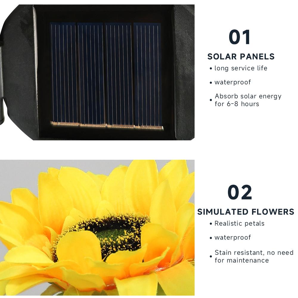 1 head Sunflower Lights Solar Flower Lights Outdoor Garden Lamps Waterproof Decorative Stake Lights for Landscape Yard Patio