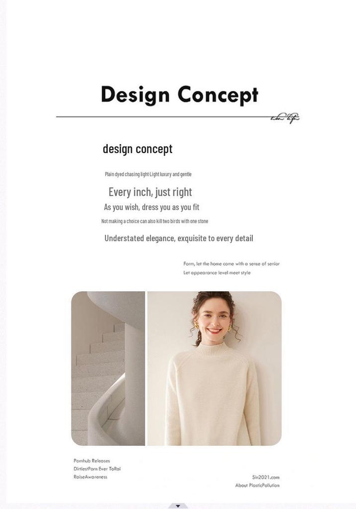Women's Cashmere Loose Knit Pullover with Half-High Neck for Autumn/Winter 2025