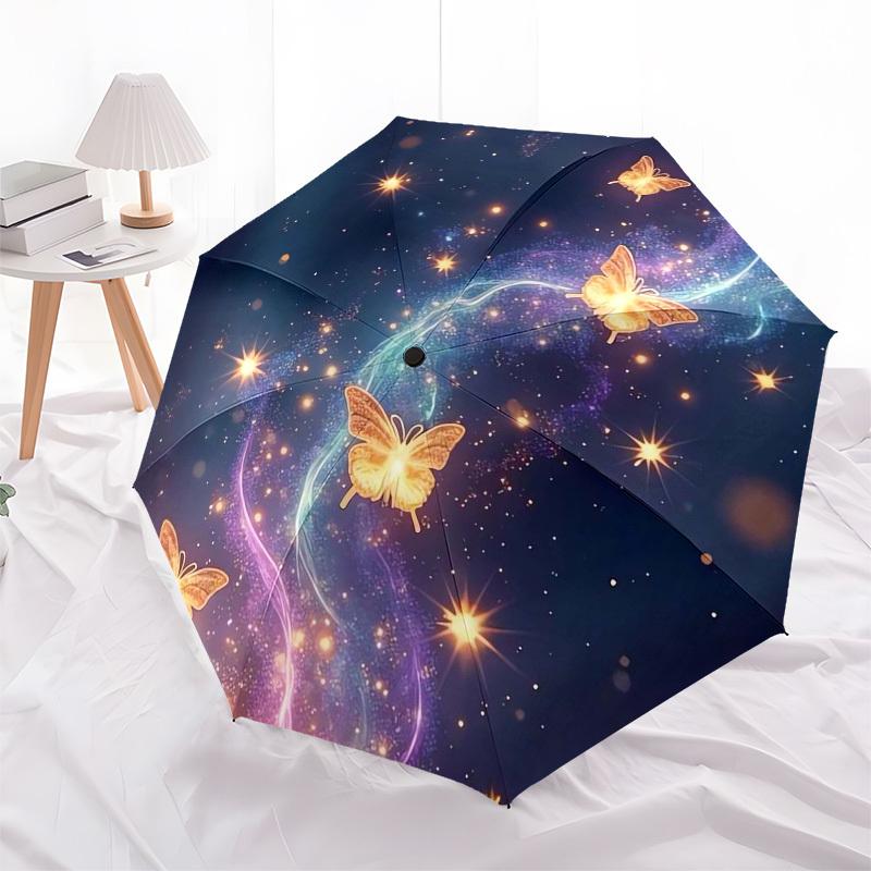 1pc Butterflies Flying in Starry Sky Umbrella with Plastic Handle,Suitable for All Seasons Home Travel Outdoor UmbrellaM1280