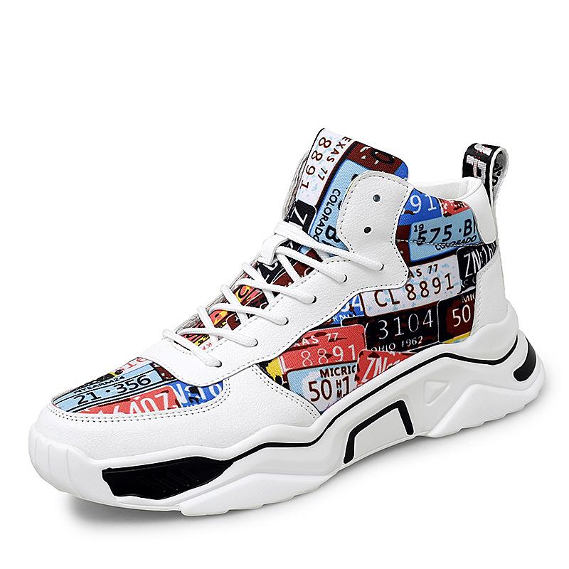Graffiti Outdoor Trendy Jogging Shoes Men's Running Sneakers Youth Student 2024 Autumn Casual High Top Trainers Zapatiras Hombre