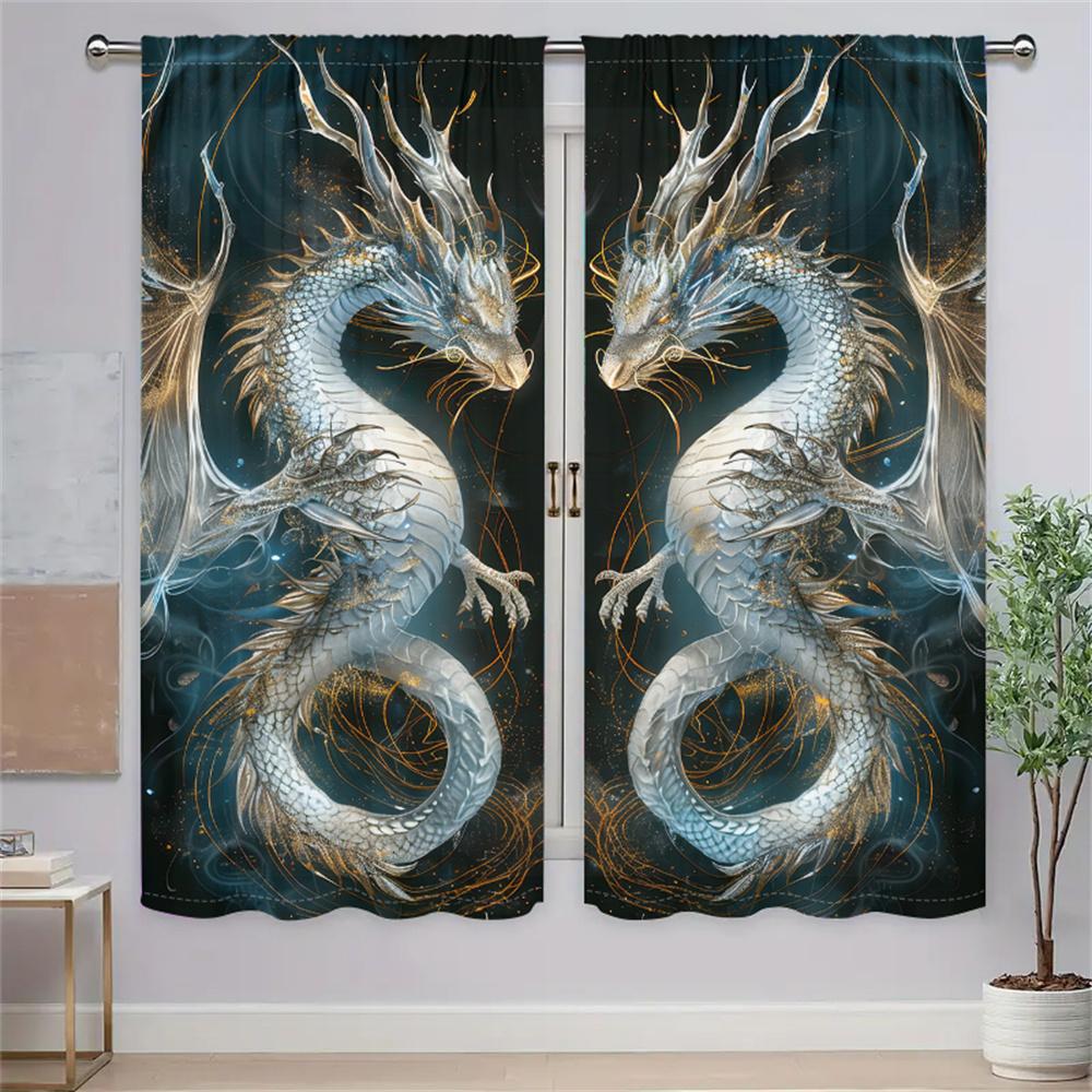 

2 шт. Шторы с изображением дракона мечты, узор в стиле восточной мифологии, художественный декор, шторы для гостиной, спальни, оконные шторы, солнцезащитные шторы 29.5W65H(inch)x2Pcs&Rod Pocket