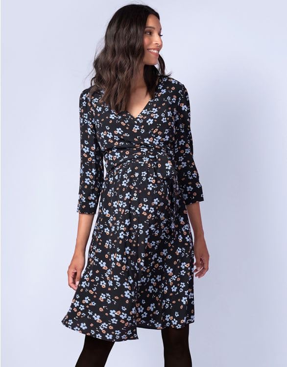 Casual Breastfeeding Maternity Black Floral [Seraphin] Dress, Dress, JOY, Women's,