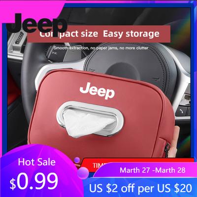 For Jeep Car Tissue Box Quality Leather Auto Paper Towel Storage Bag For Jeep Grand Cherokee Wrangler JK Gladiator Compass Re