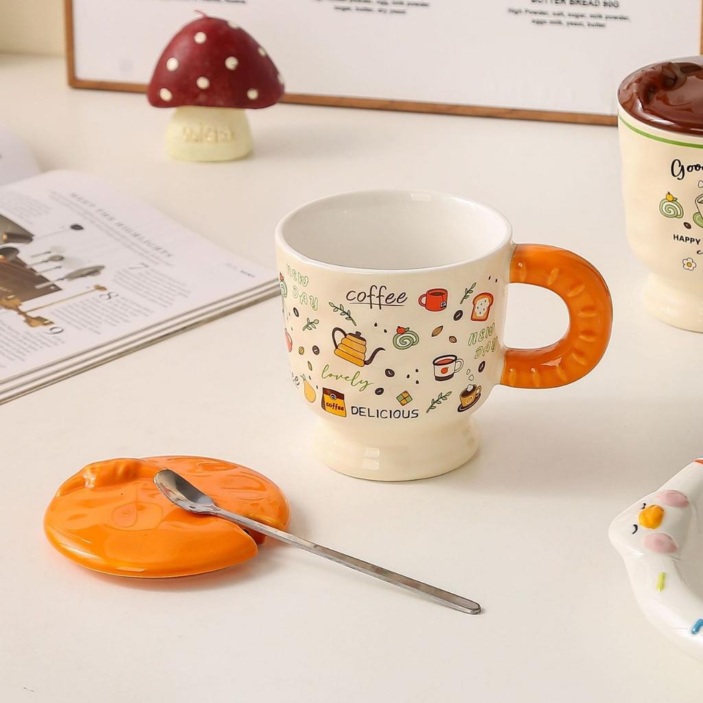 Ceramic Mugs Household Cups  Couple Breakfast Cups  Cartoon Children's Women's Tall Glasses  Water Cups  Souvenirs