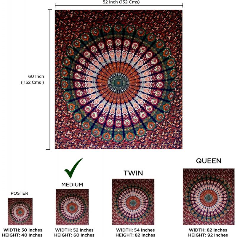 VIKAMA Mandala Wind Blue Green Decorative Tapestry Living Room Bedroom Wall Decor Aesthetic Tapestry Room Decoration