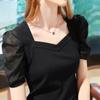 Ice Silk T-shirt Women's Summer Short Sleeve T-shirt French Court Style Bubble Sleeve Top Tide