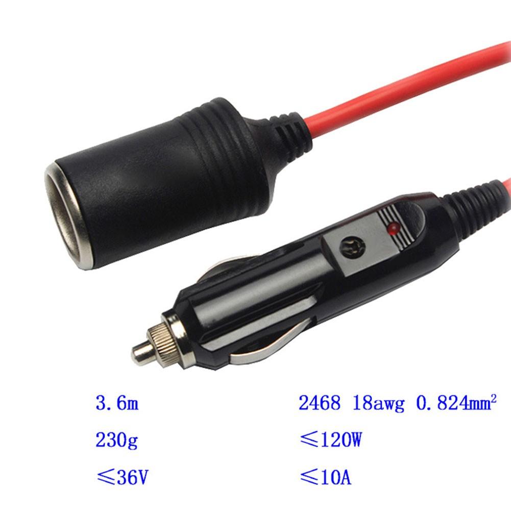 1PCS 12V Car Extension Adapter 3.6m Cable Male Female Plug Socket